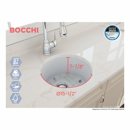 BOCCHI 18.5 in W x 18.5 in L x 9 in H, Fireclay, Fireclay Kitchen Sink 1361-002-0120